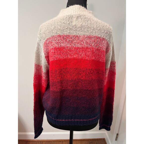 American Eagle Ombré Stripe Mock Neck Sweater in Beige/Red/Navy - Picture 2 of 7